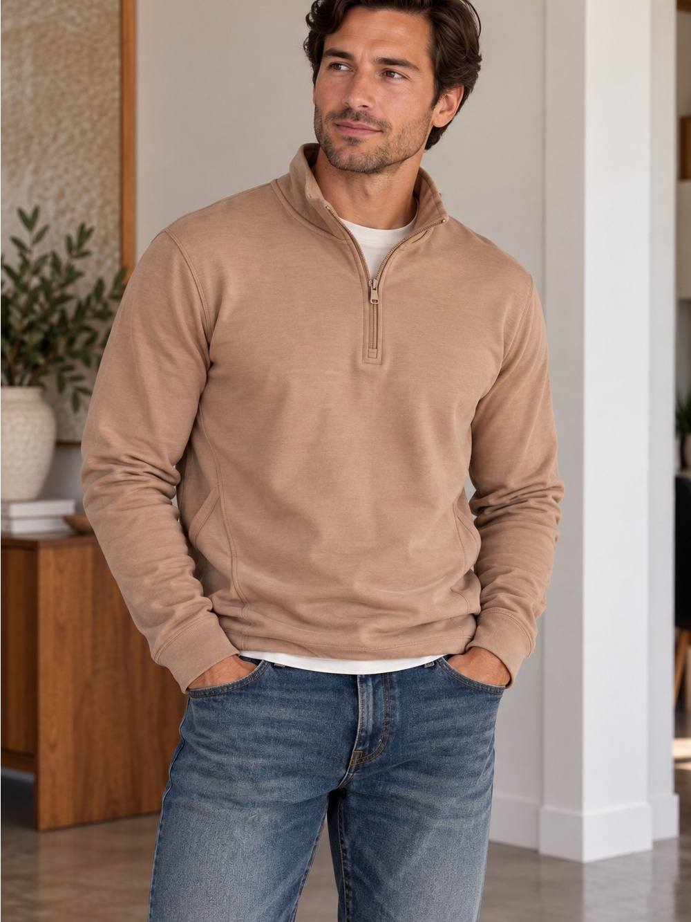 Old Navy Recharge Knit Quarter Zip Pullover XXL Tall NWT Beige